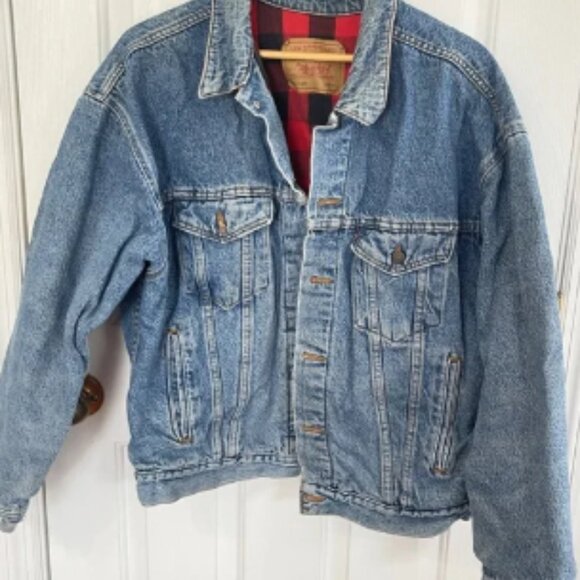 Levi's Size Large 90’s Buffalo Plaid Flannel Lined Denim Jacket Trucker Large